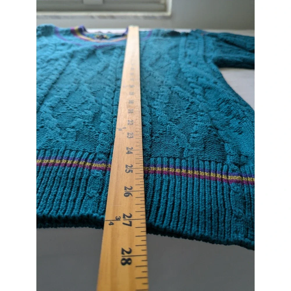 Colours Alexander Julian Sweater Mens L Teal Vintage 90 Cable Knit Cotton Crosby